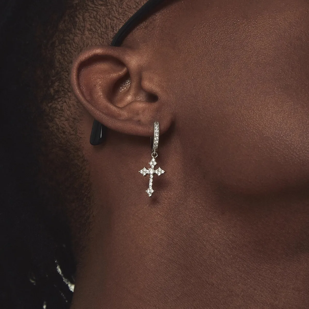 Men's Fashion Silver Plated Zircon Cross Earrings