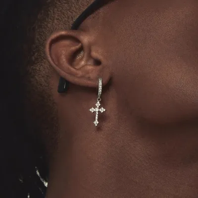 Men Fashion Zircon Cross Earrings