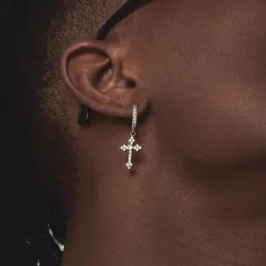 Men's Fashion Silver Plated Zircon Cross Earrings