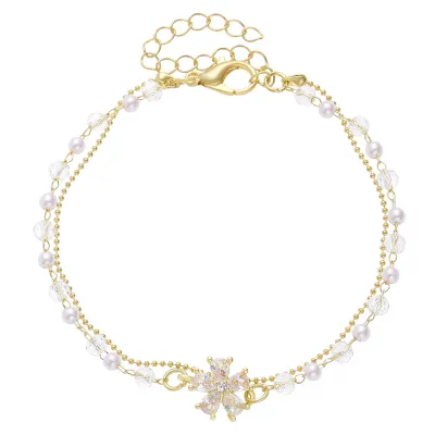 Women Fashion Retro Double-Layer Metal Beads Bracelet