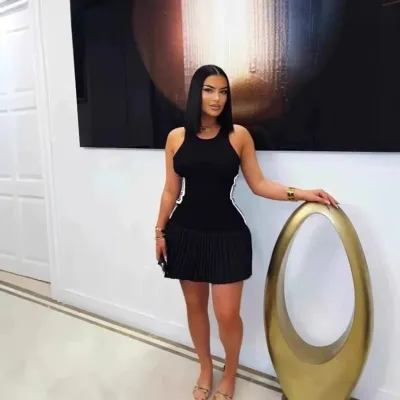 Women Fashion Sexy Color Block Thread Pleated Round-Neck Sleeveless Slim Fit Dress