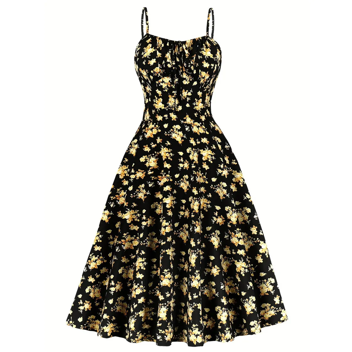 Women Elegant Floral Printed Spaghetti Strap Loose Dress