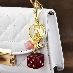 Women Fashion Pink Dice Crystal Glue Dropping Pendant Keychain