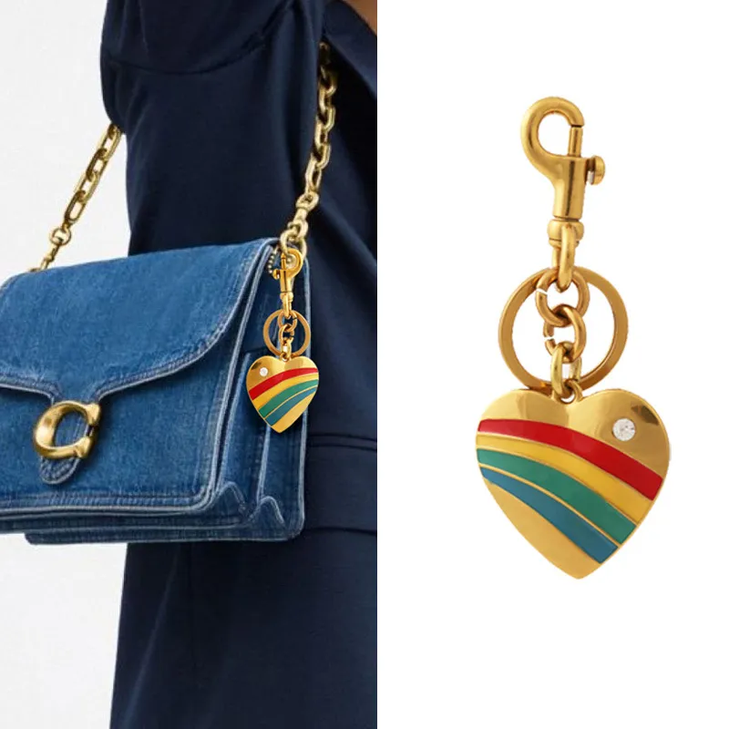 Rainbow Heart Rhinestone Bag Hanging Pendant Alloy Key Chain