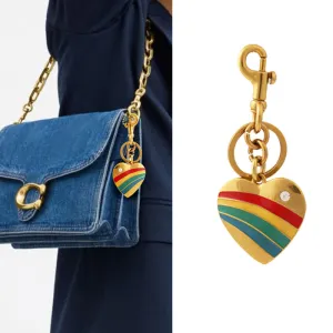 Rainbow Heart Rhinestone Bag Hanging Pendant Alloy Key Chain