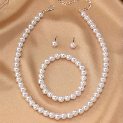Fashion Elegant 8mm Imitation Pearl Jewelry Three-Piece Set