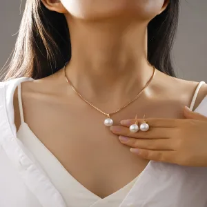 Fashion Pearl Necklace Earrings Two-Piece Set Alloy Simple