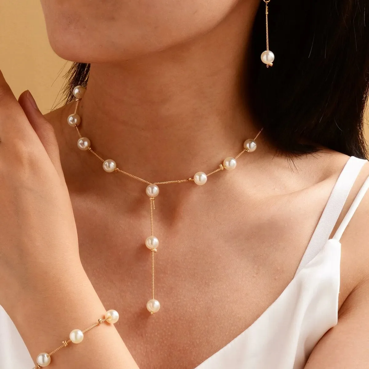 Fashion Elegant Pearl Simple Three-Piece Jewelry Set with Imitation Pearl and Alloy