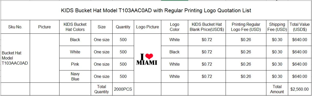 KIDS Bucket Hat Model T103AAC0AD with Regular Printing Logo Fee