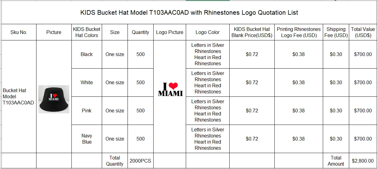 KIDS Bucket Hat Model T103AAC0AD with Rhinestones Logo Fee