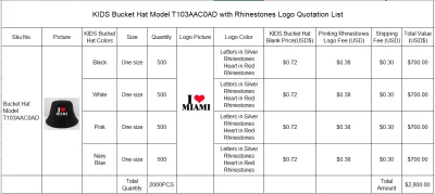 KIDS Bucket Hat Model T103AAC0AD with Rhinestones Logo Fee