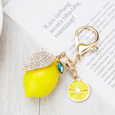 Creative Alloy Rhinestone Lemon Key Chain Jewelry Keychains