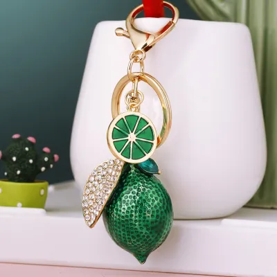 Creative Alloy Rhinestone Lemon Key Chain Jewelry Keychains