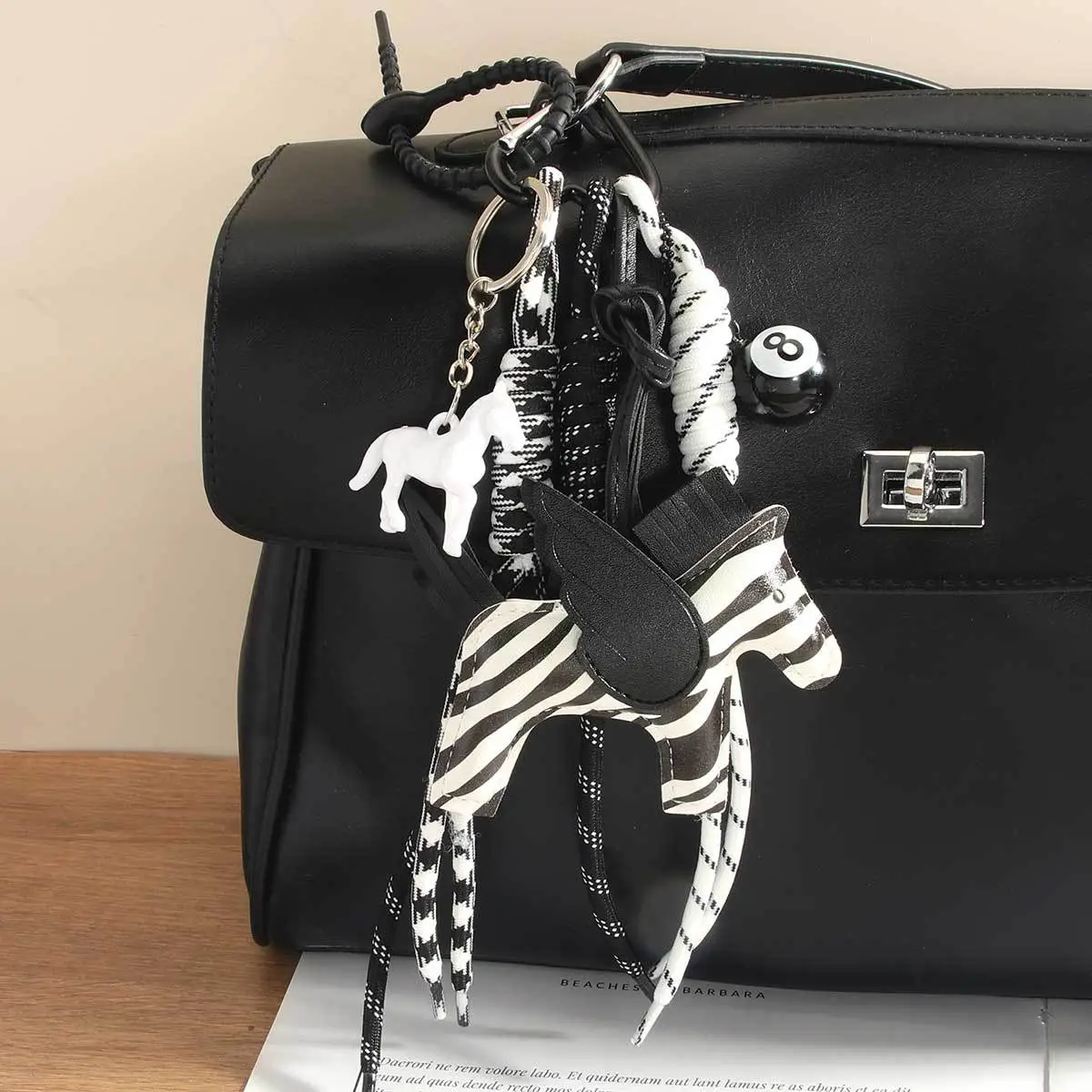 Cute Leather Pony Keychain Woven Rope Bag Hanging Ornament