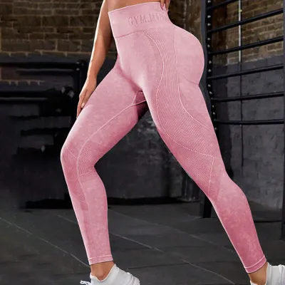 Women High Waist Sports Leggings Chemical Fiber Blending Solid Color