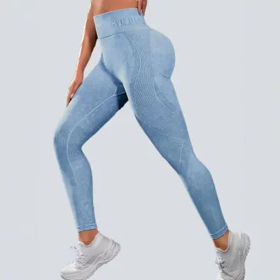 Women High Waist Sports Leggings Chemical Fiber Blending Solid Color