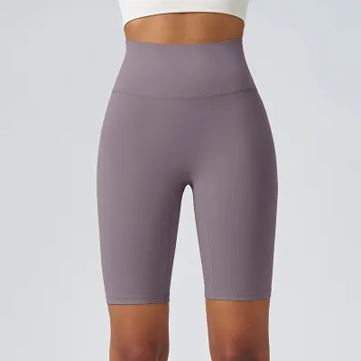 Women's High Waist Yoga Shorts - Solid Color Sportswear Bottoms