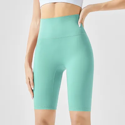 Women's High Waist Yoga Shorts - Solid Color Sportswear Bottoms