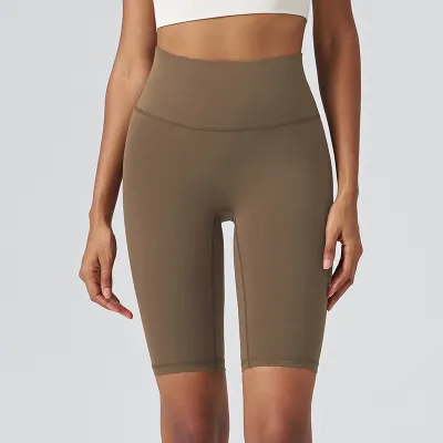 Women's High Waist Yoga Shorts - Solid Color Sportswear Bottoms