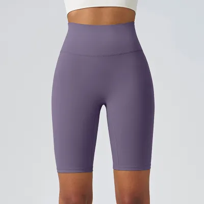 Women's High Waist Yoga Shorts - Solid Color Sportswear Bottoms