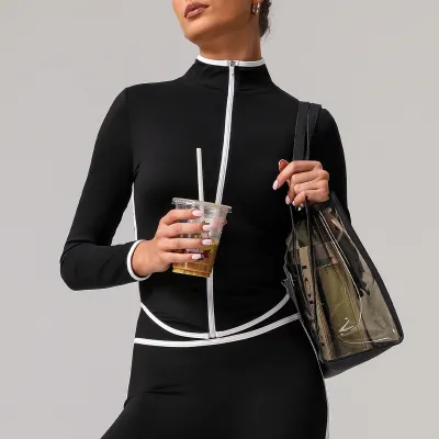 Women's Casual Contrast Color Long Sleeve Quick-Dry Yoga Jacket