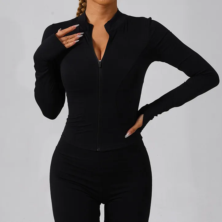 Women Casual Solid Color Long Sleeve Yoga Sports Jacket