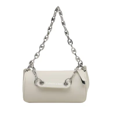 Women Fashion Casual Solid Color Chain Cylindrical Crossbody Bag