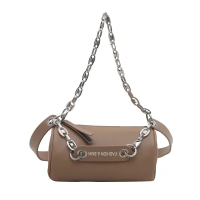 Women Fashion Casual Solid Color Chain Cylindrical Crossbody Bag