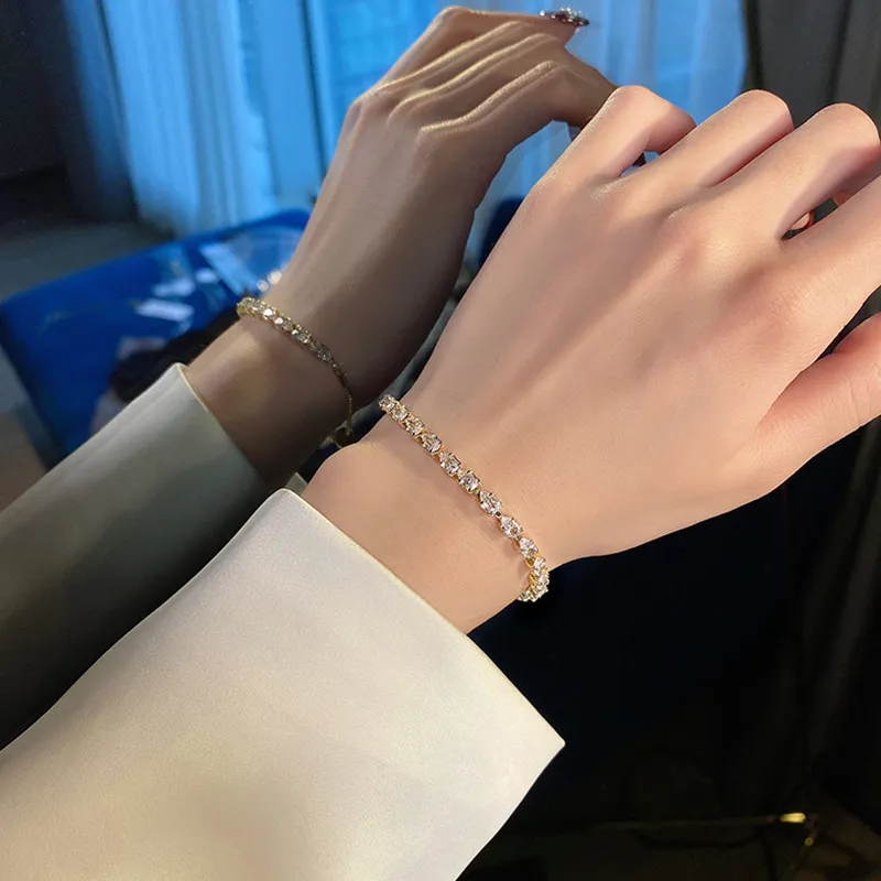 Women Fresh And Sweet Real Gold Plated Zircon Geometry Bracelet
