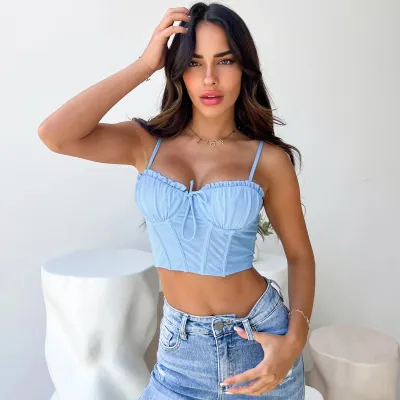 Women Sexy Lace-Up Crop Top Camisole