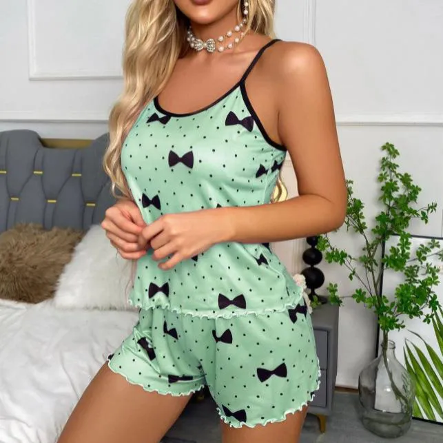 Women's Sexy Love Printed Camisole Loose Shorts Pajamas Two-Piece Set