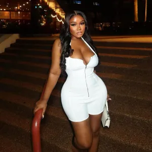 Women Sexy Halter Neck Backless Zipper Rompers