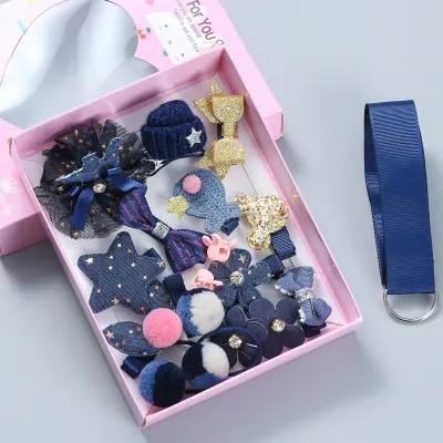 Children Fashion Hair Accessories 18 Piece Set - Cartoon Duckbill Clips Cloth Fresh Sweet