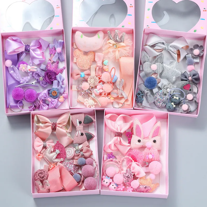 Children Fashion Hair Accessories 18 Piece Set - Cartoon Duckbill Clips Cloth Fresh Sweet