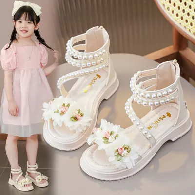 Summer Fashion Kids Girls Floral Pearl Sandals Synthetic Leather TPR