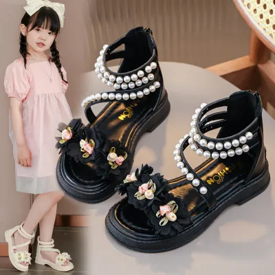 Summer Fashion Kids Girls Floral Pearl Sandals Synthetic Leather TPR