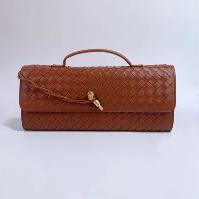 Women Fashion Casual Solid Color Woven PU Handbag Single Shoulder Strap