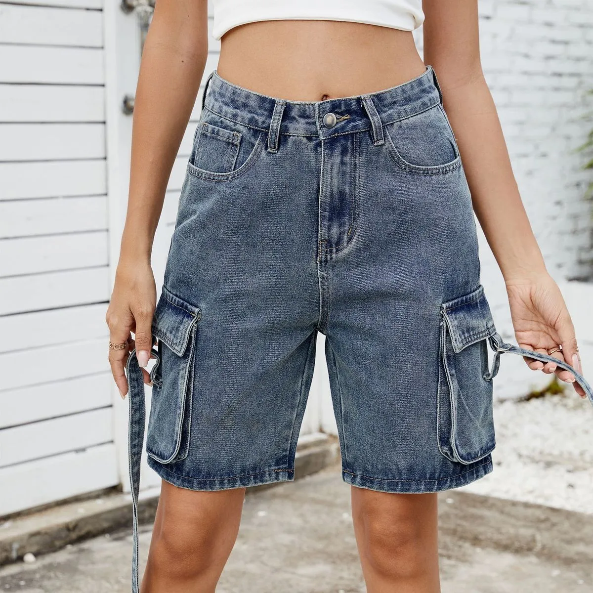 Women Summer Street Denim Overalls Shorts