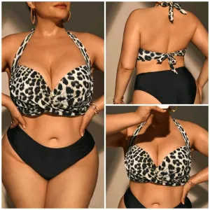Plus Size Women Sexy Leopard Print Tankini