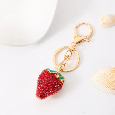Cute Rhinestone Strawberry Fruit Keychain Bag Pendant Christmas Gift