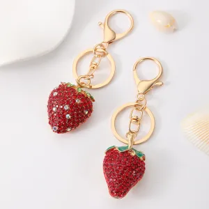 Cute Rhinestone Strawberry Fruit Keychain Bag Pendant Christmas Gift