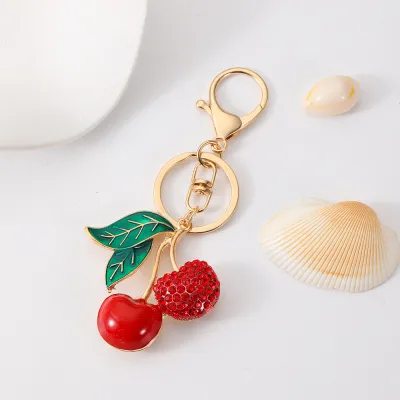 Creative Alloy Rhinestone Cherry Key Chain