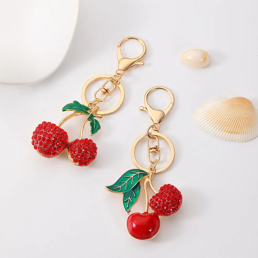 Creative Alloy Rhinestone Cherry Key Chain