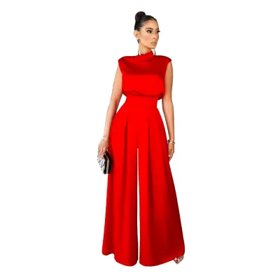 Women Fashion Solid Color Wide Leg Jumpsuits