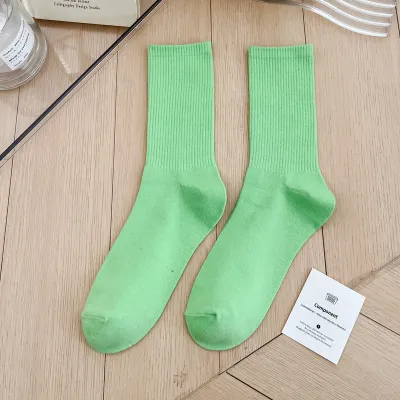 Simple Solid Color Cotton Knee High Socks for Women