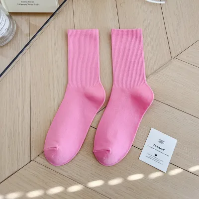 Simple Solid Color Cotton Knee High Socks for Women