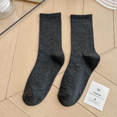 Simple Solid Color Cotton Knee High Socks for Women