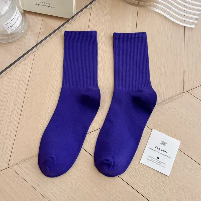 Simple Solid Color Cotton Knee High Socks for Women