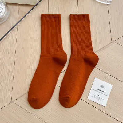 Simple Solid Color Cotton Knee High Socks for Women