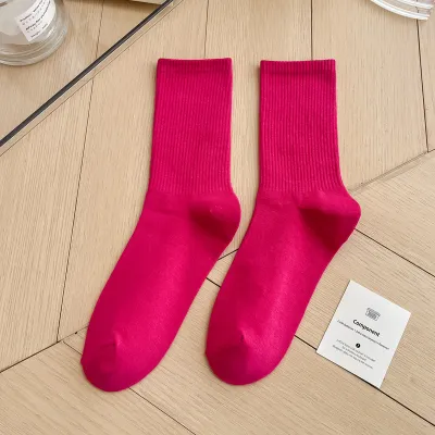 Simple Solid Color Cotton Knee High Socks for Women